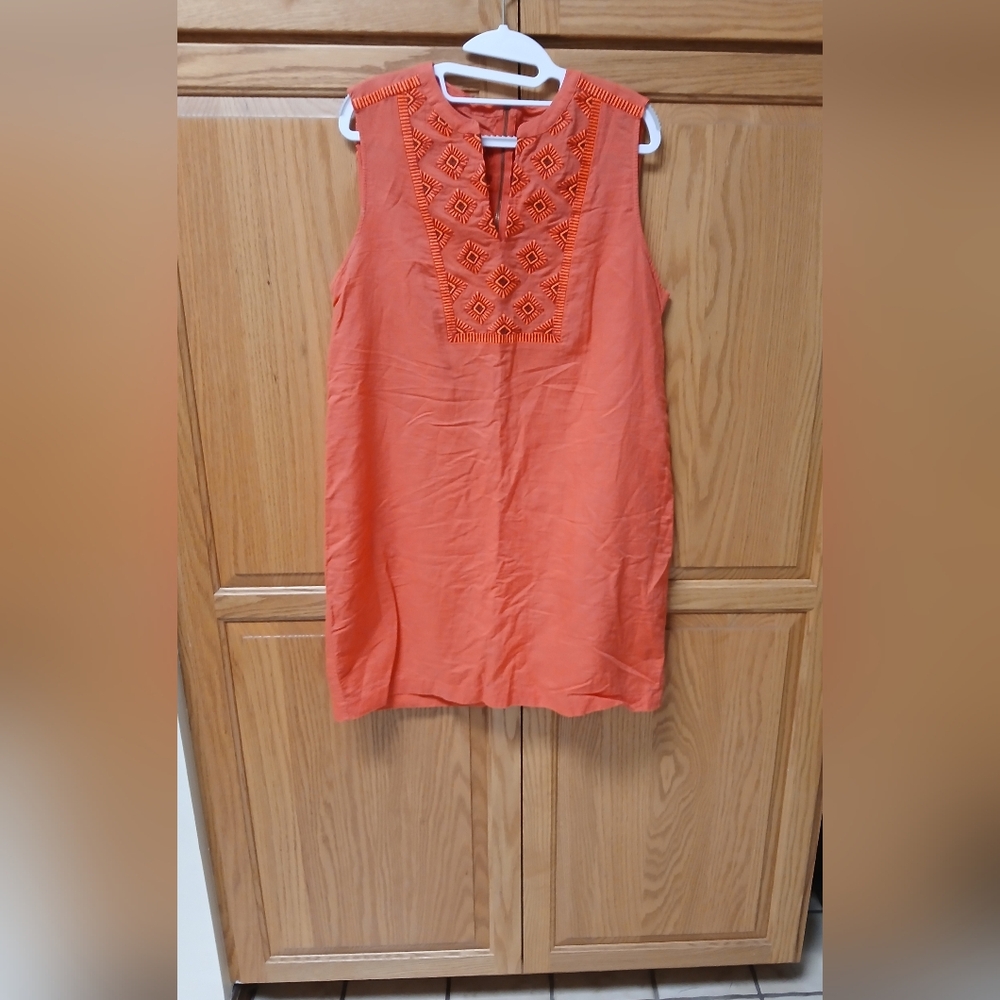 J Crew Sleeveless Coral Embroidered Women's Dress. Size L EUC